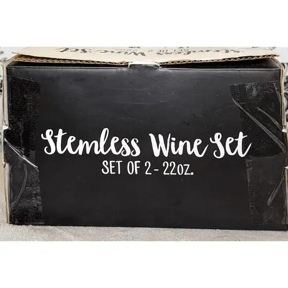 NWT Meow Or Never Gold Black Cat Kitten Stemless Wine Glass Set 22 oz - Picture 6 of 6